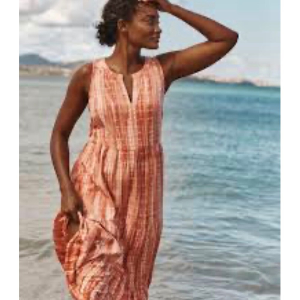 J. Jill Tiered Maxi Dress Women L Orange Tie Dye Cotton Light Coastal sleeveless